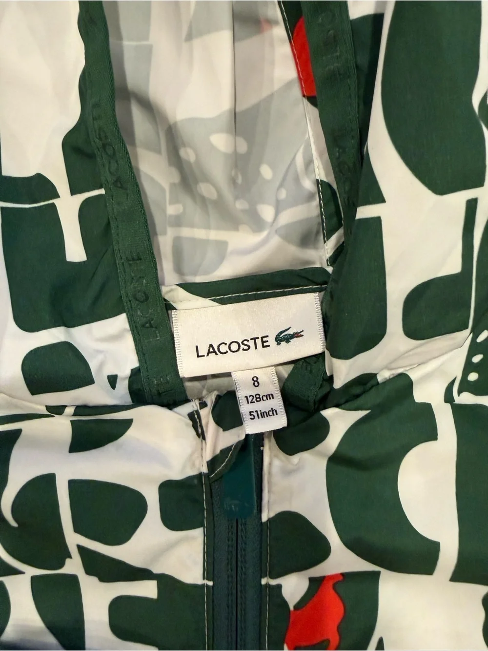 Lacoste Green, White & Red Logo-Print Hooded Raincoat